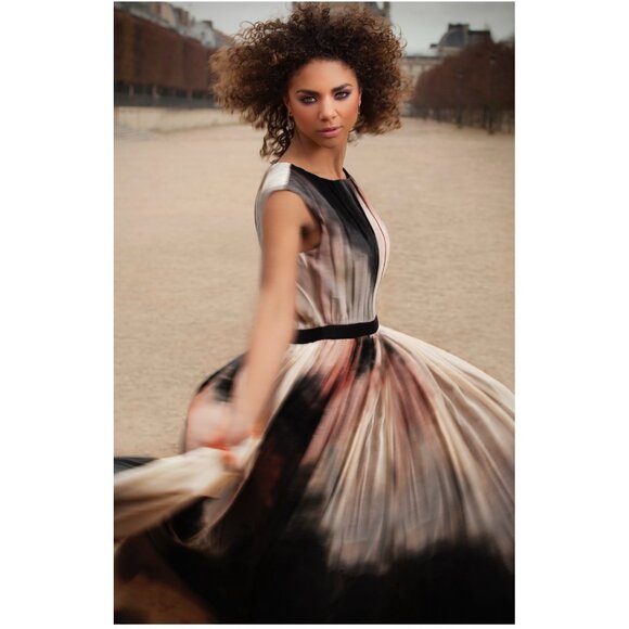 New Zara Abstract Watercolor Chiffon Sleeveless Pleated Party Maxi Dress - Picture 4 of 15